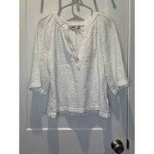 Vineyard Vines White Gauze Split Neck 3/4 Sleeve Tunic Top Small S 100% Cotton